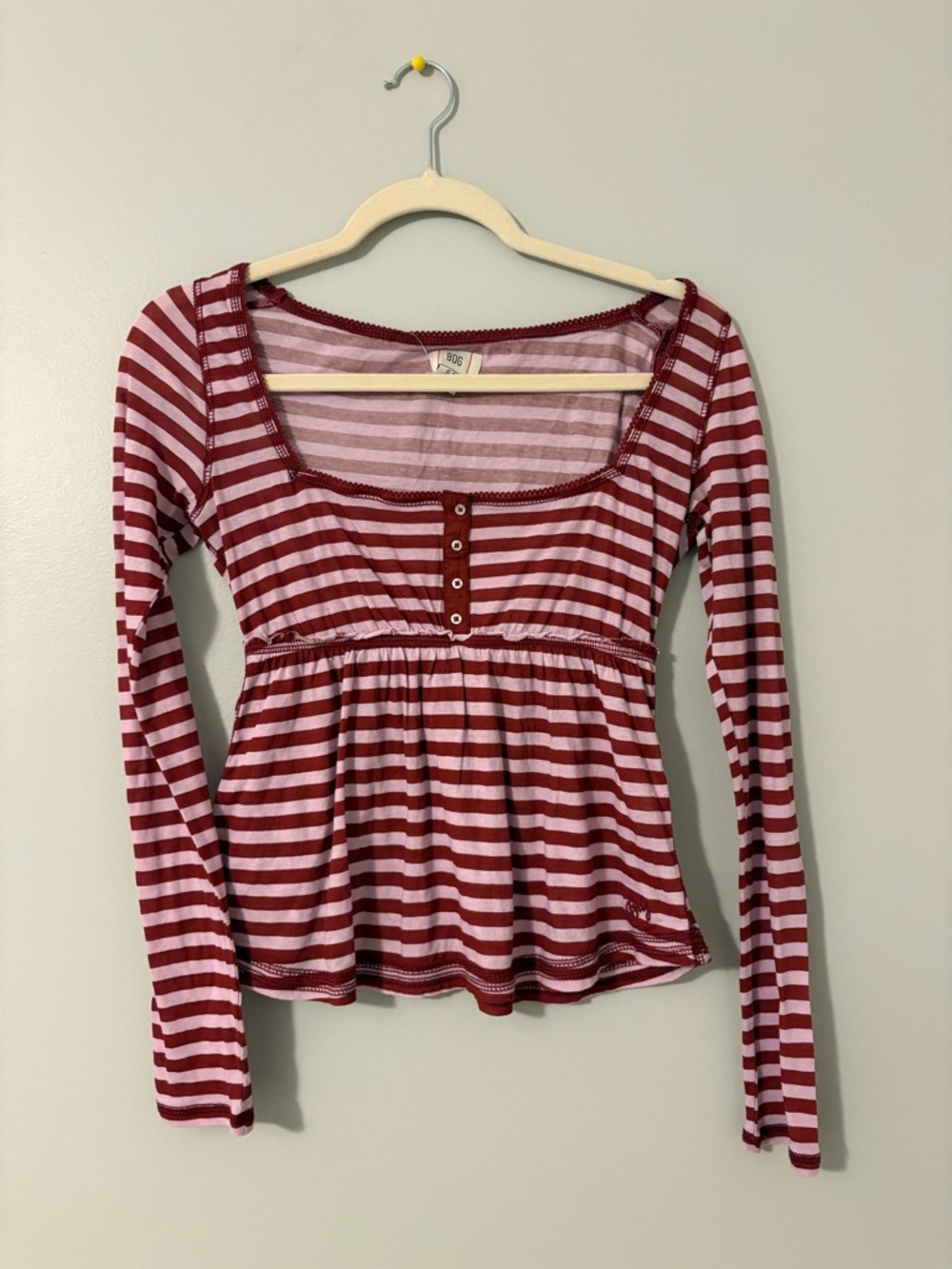 Urban Outfitters Pink and Red Striped Scoop-Neck Long Sleeve Top